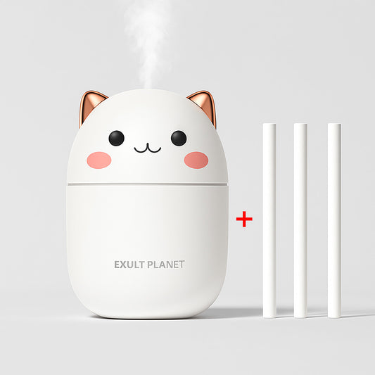 Compact Egg-Shaped Humidifier with Cat Ears - 200ml, Pink & White