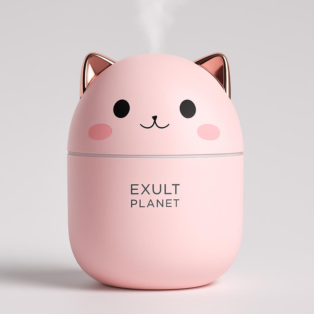 Compact Egg-Shaped Humidifier with Cat Ears - 200ml, Pink & White