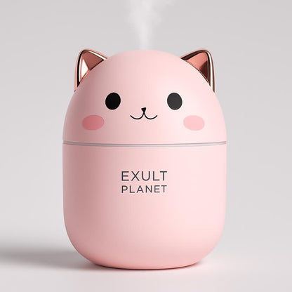 Compact Egg-Shaped Humidifier with Cat Ears - 200ml, Pink & White