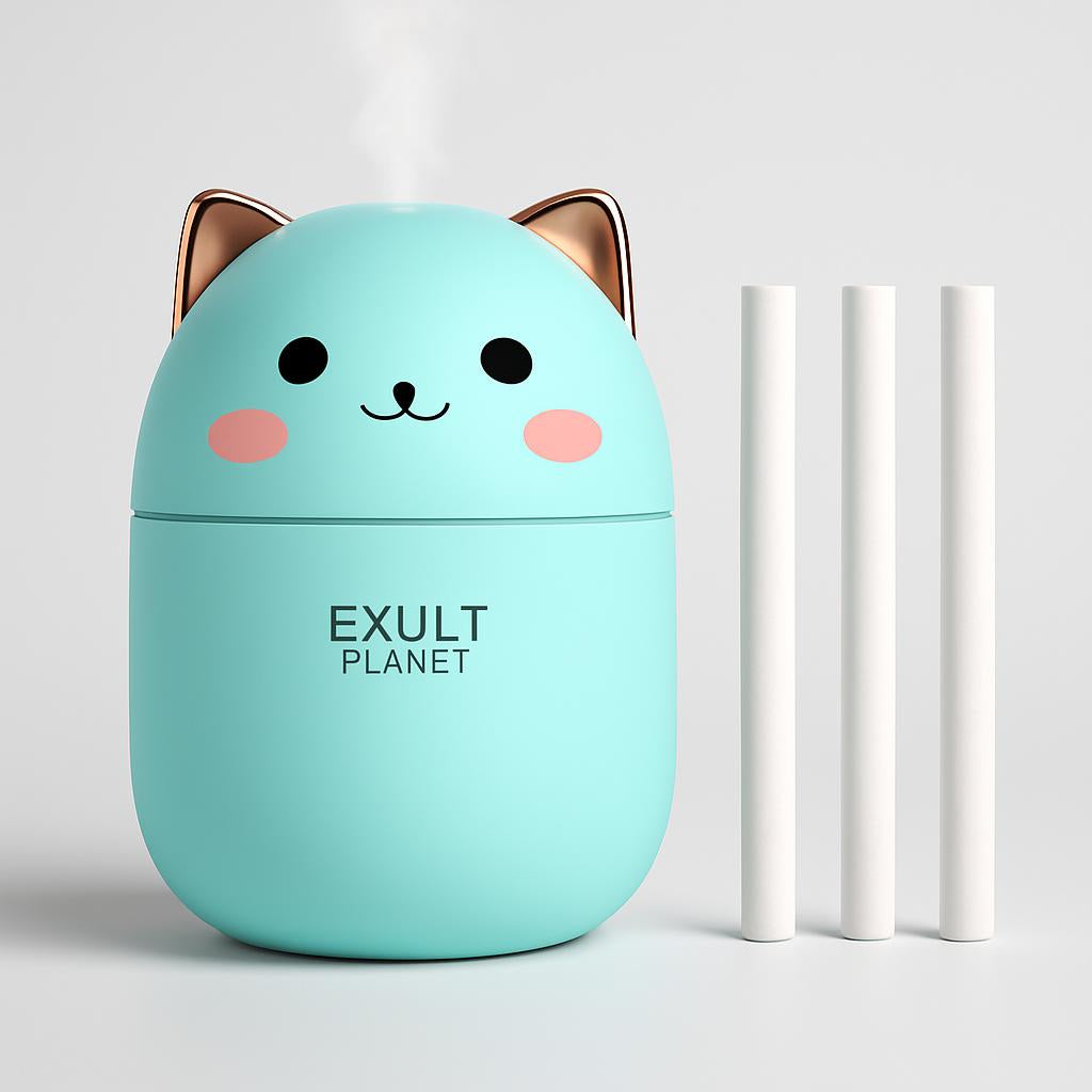 Compact Egg-Shaped Humidifier with Cat Ears - 200ml, Pink & White