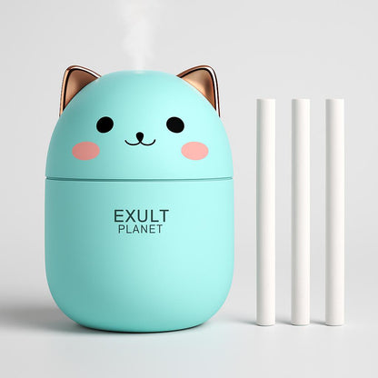 Compact Egg-Shaped Humidifier with Cat Ears - 200ml, Pink & White