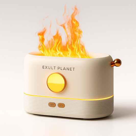 Compact LED Flame Effect Humidifier - Water-Saving & Ambient Light