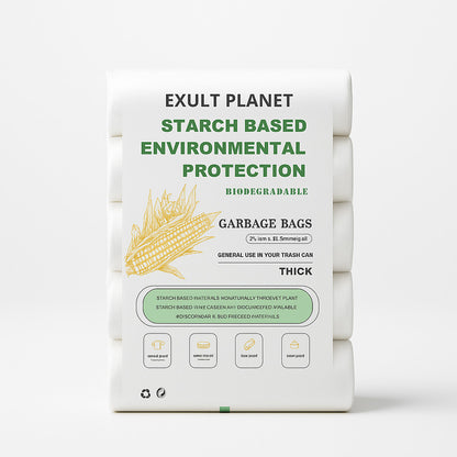 Eco-Friendly Biodegradable Garbage Bags - Starch-Based, Green & White