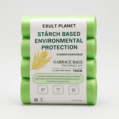 Eco-Friendly Biodegradable Garbage Bags - Starch-Based, Green & White