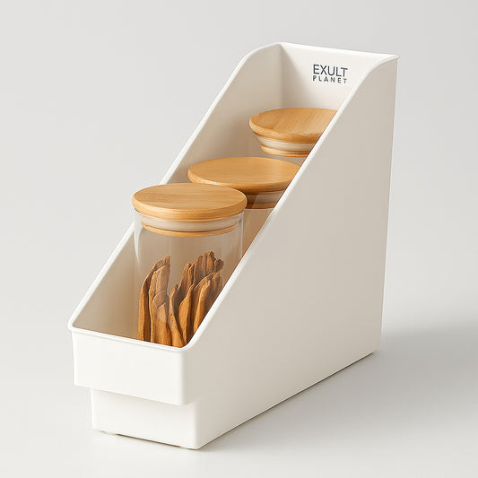 Durable White Rectangular Kitchen Cabinet Organizer with Handles