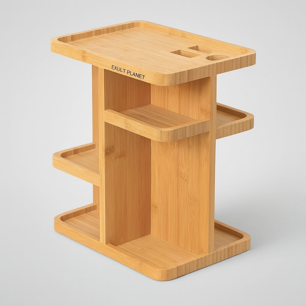 Bamboo Rotating Bathroom Organizer - Eco-Friendly Space Saver