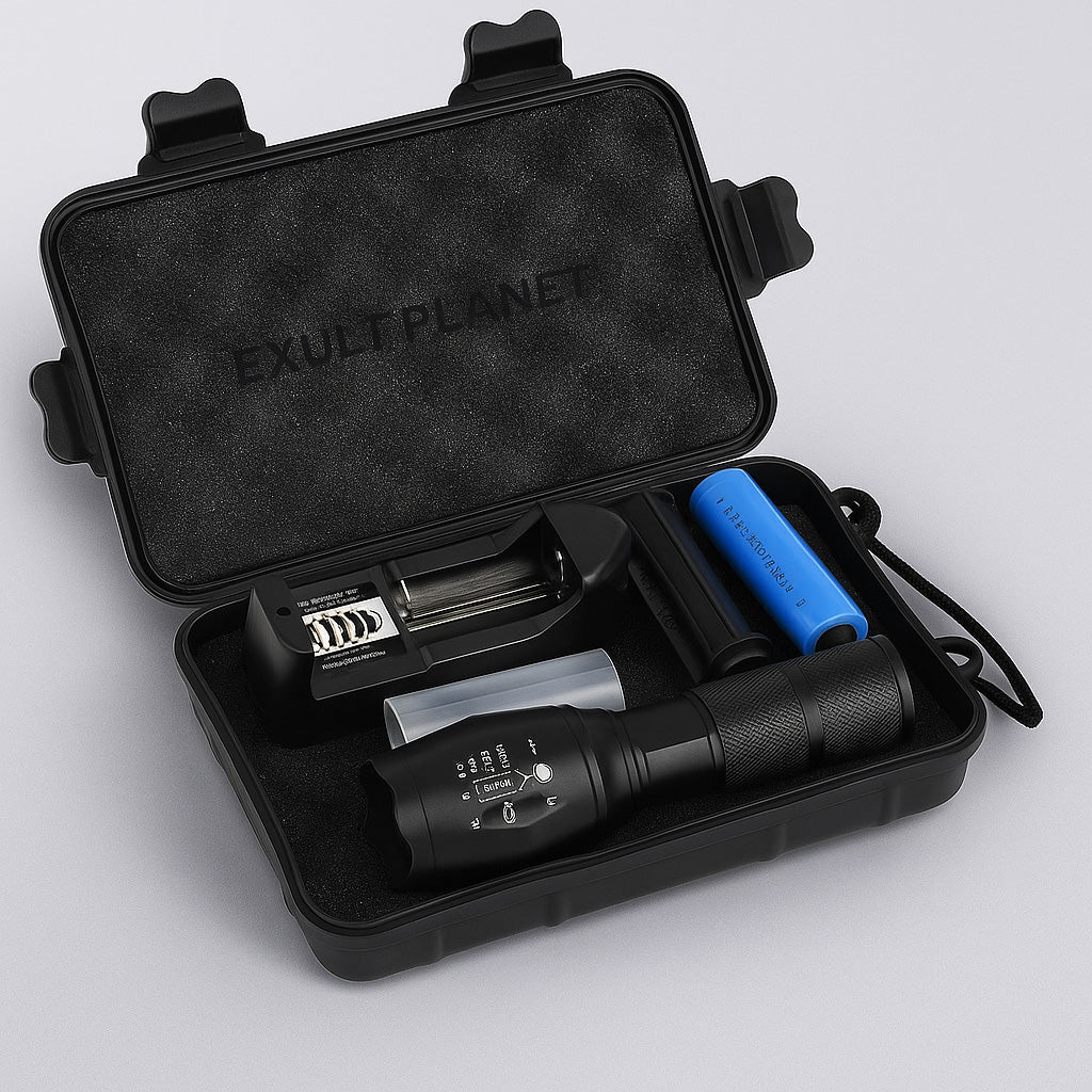 Tactical 5000 Lumens Rechargeable LED Zoom Flashlight