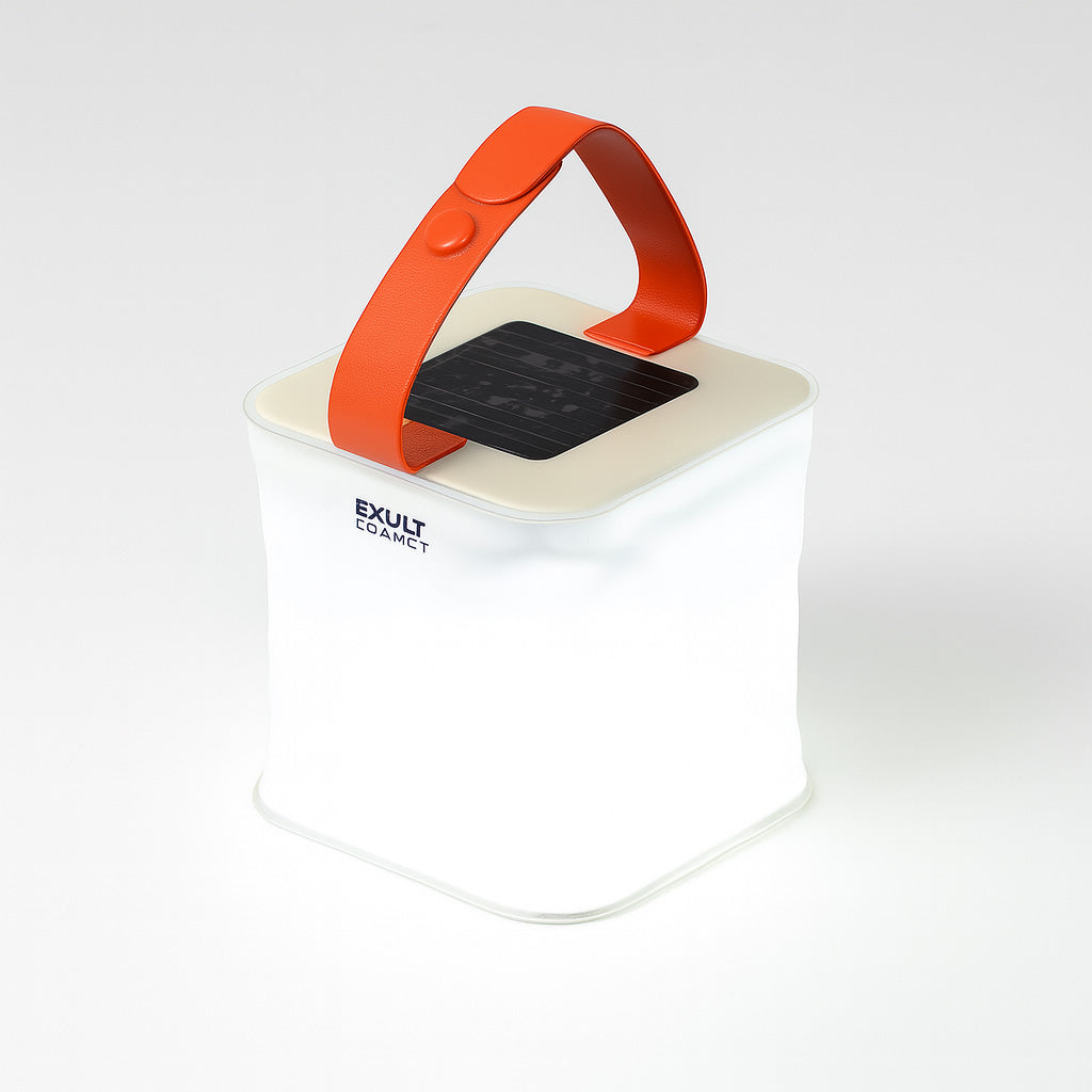 Solar Cube Lantern with Orange Handle for Eco-Friendly Lighting