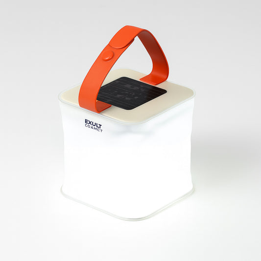 Solar Cube Lantern with Orange Handle for Eco-Friendly Lighting