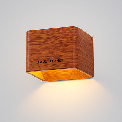 Eco-Friendly Wood Grain Wall Light Fixture - Square Minimalist Design