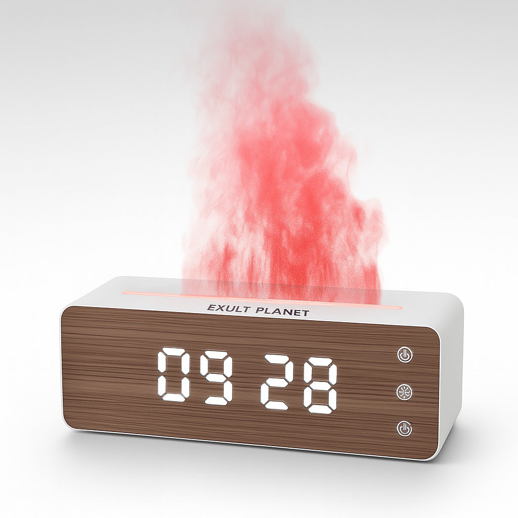 Flame Effect Aromatherapy Humidifier with Clock Display