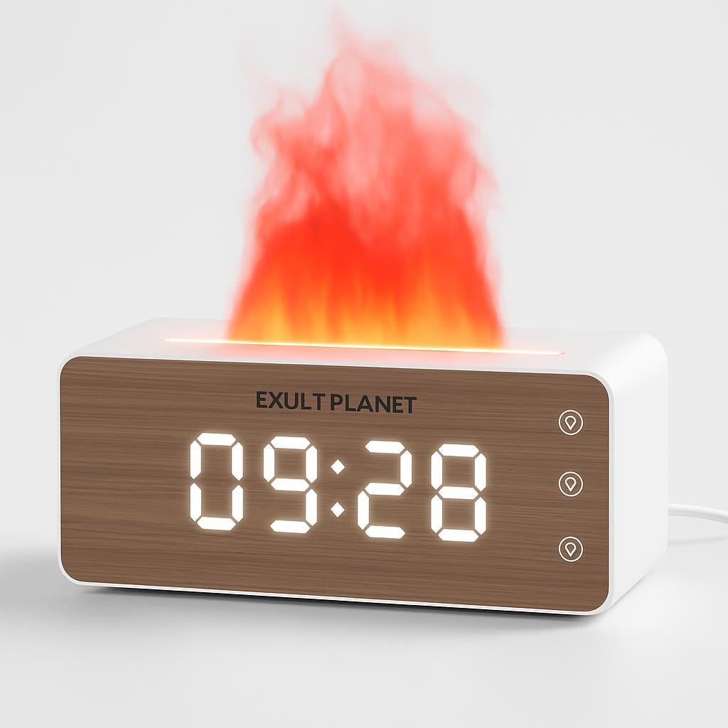 Flame Effect Aromatherapy Humidifier with Clock Display