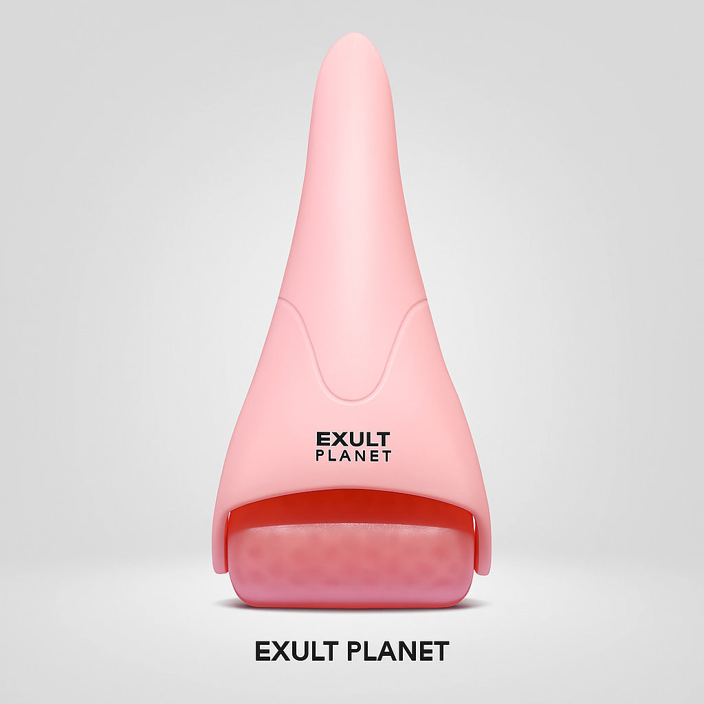 Pink Ergonomic Facial Ice Roller for Skincare and Wellness