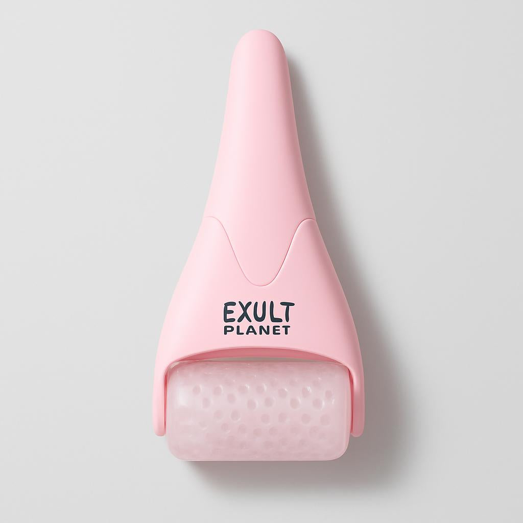 Pink Ergonomic Facial Ice Roller for Skincare and Wellness