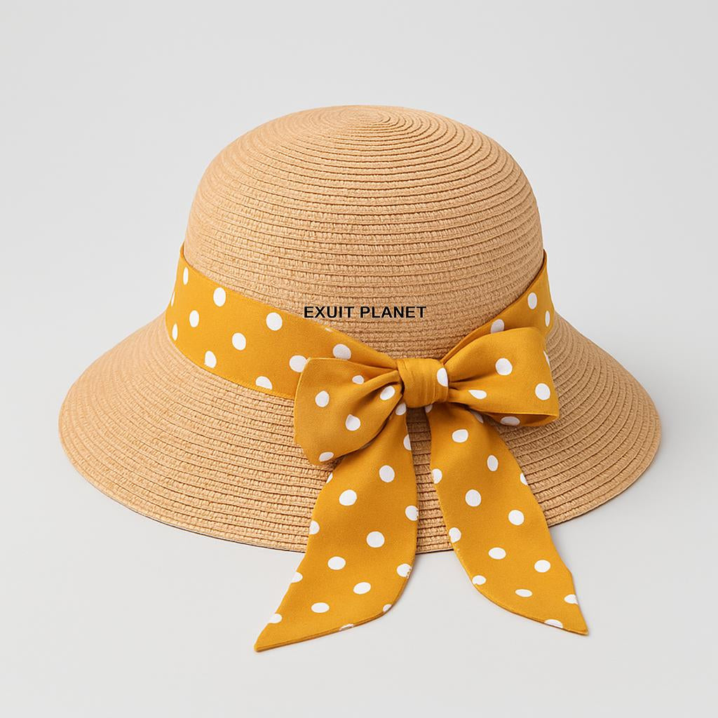 Eco-Friendly Kids Wide-Brimmed Sun Hat with Ribbon Bow