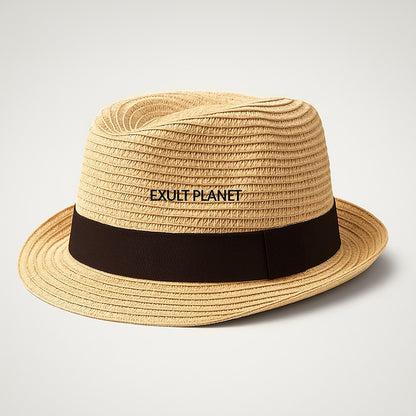 Korean Children's Eco-Friendly Straw Fedora Hat with Black Band