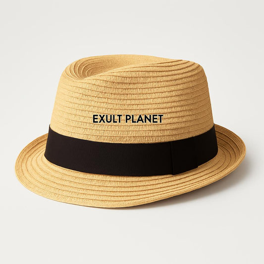 Korean Children's Eco-Friendly Straw Fedora Hat with Black Band