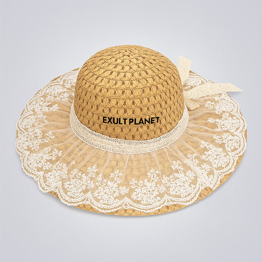 Natural Wide-Brimmed Sun Hat with Eco-Friendly Lace Trim