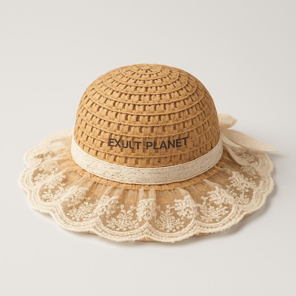 Natural Wide-Brimmed Sun Hat with Eco-Friendly Lace Trim