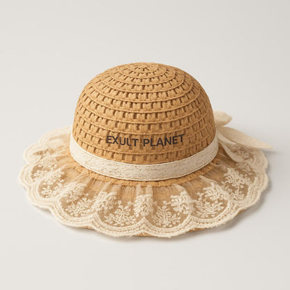 Natural Wide-Brimmed Sun Hat with Eco-Friendly Lace Trim