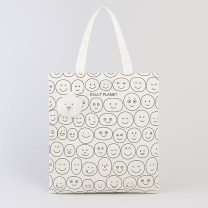 Eco-Friendly Black Smiley Face Tote Bag - Sustainable & Reusable