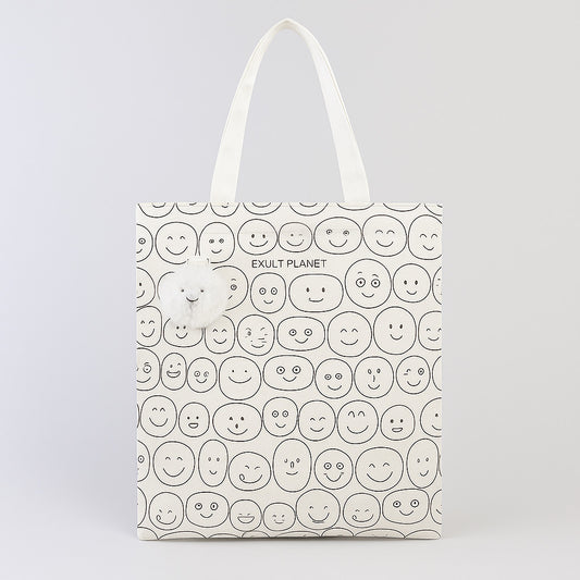 Eco-Friendly Black Smiley Face Tote Bag - Sustainable & Reusable