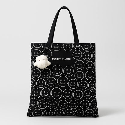 Eco-Friendly Black Smiley Face Tote Bag - Sustainable & Reusable