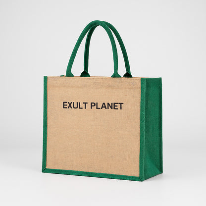 Eco-Friendly Reusable Tote Bag - Natural Beige with Green Trim