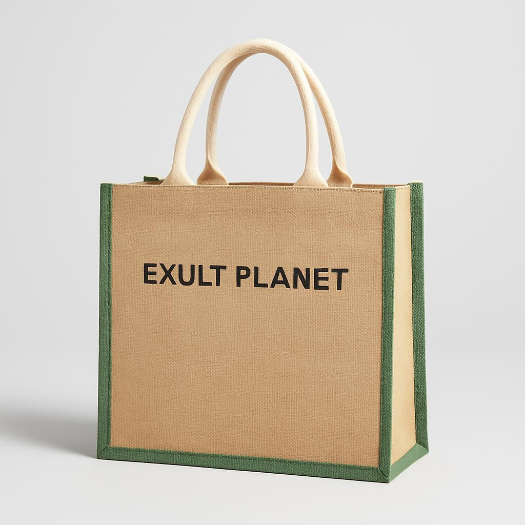Eco-Friendly Reusable Tote Bag - Natural Beige with Green Trim