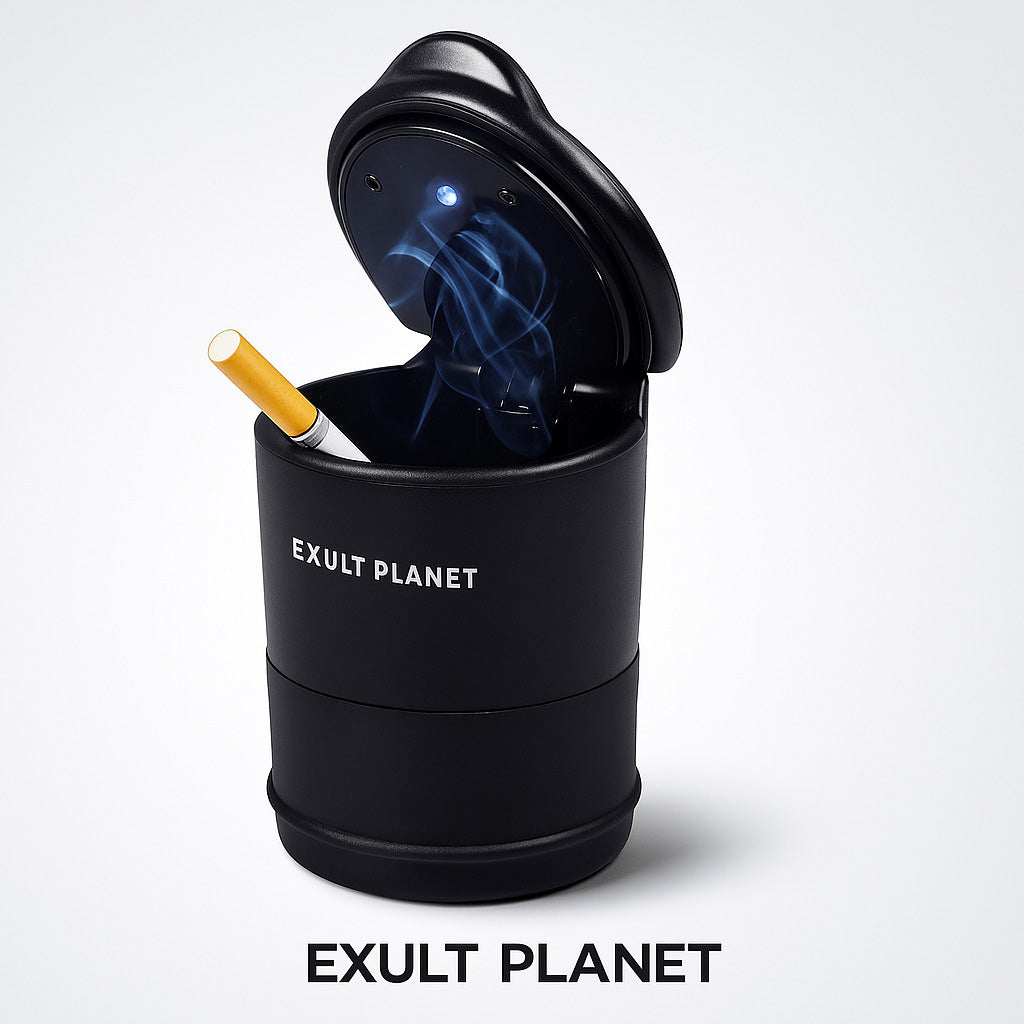 Solar-Powered Windproof Car Ashtray with LED Light