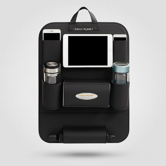 Brown Rectangular Car Seat Organizer with Multiple Pockets