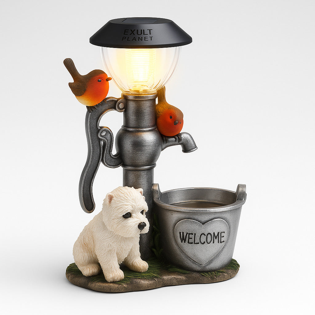 Solar-Powered Garden Glow Light illuminating a garden