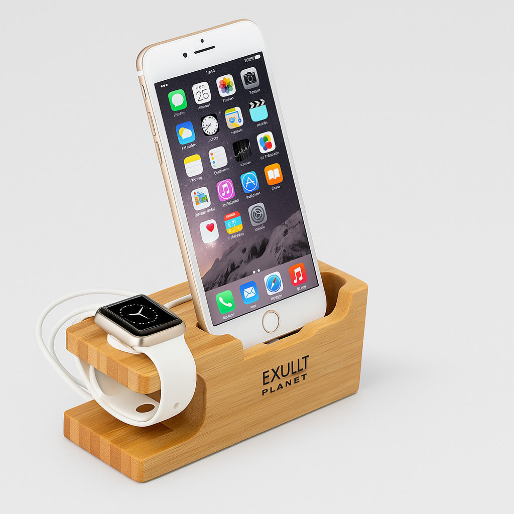 Bamboo Multi-Device Charging Station - Eco-Friendly Desk Organizer