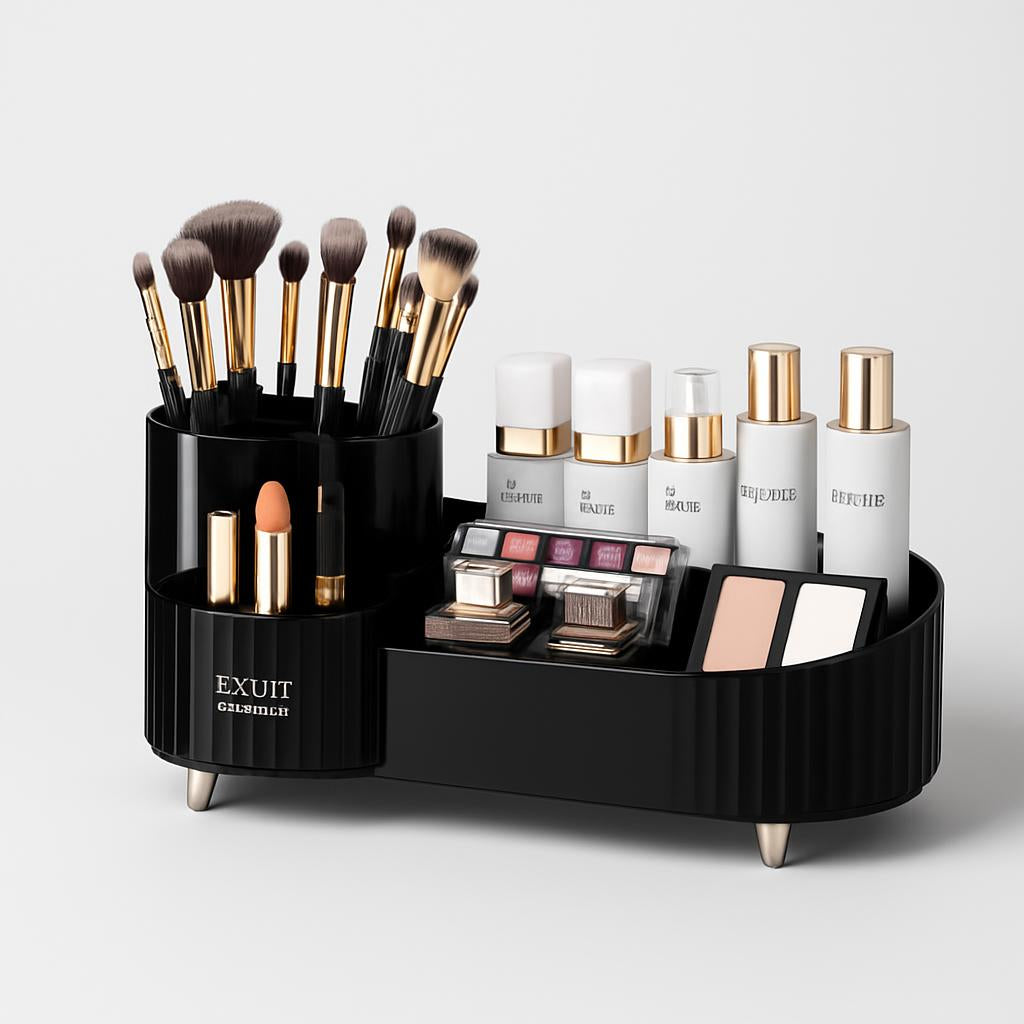 Rotating Beige Cosmetic Organizer for Effortless Beauty