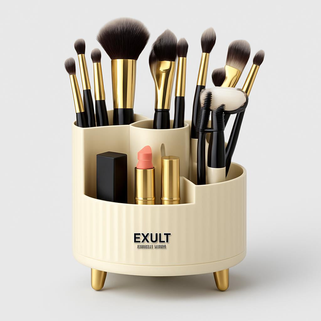 Rotating Beige Cosmetic Organizer for Effortless Beauty