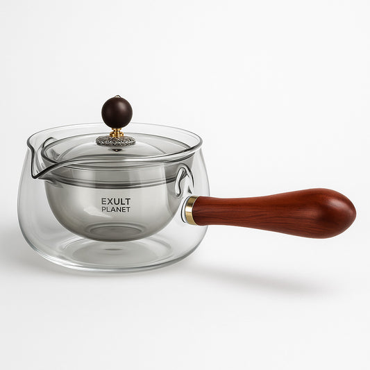 Eco-Friendly Heat-Resistant Semi-Automatic Glass Teapot with Infuser and Wooden Handle