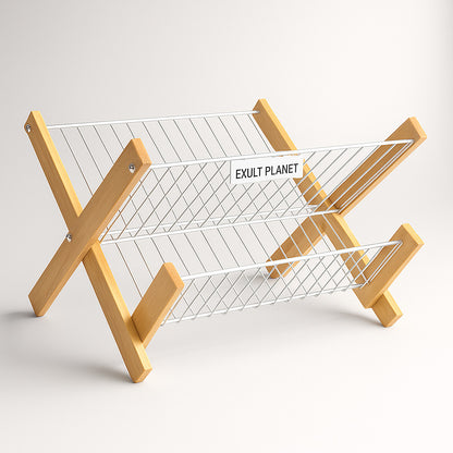 Eco-Friendly Bamboo & Metal Dish Drying Rack - Sustainable Kitchen Organizer