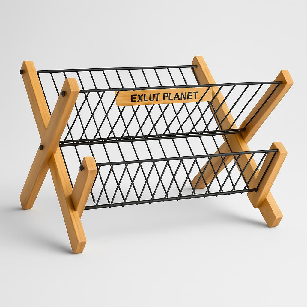 Eco-Friendly Bamboo & Metal Dish Drying Rack - Sustainable Kitchen Organizer