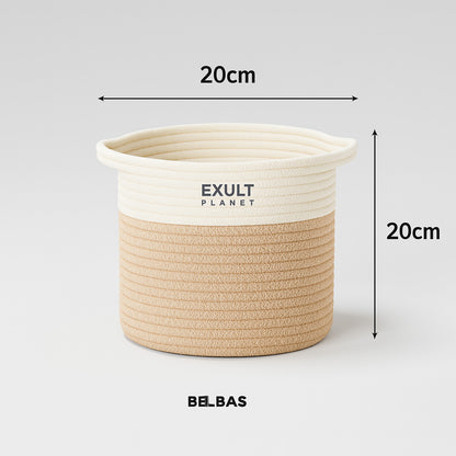 Eco-Friendly Hand Woven Storage Basket for Clothes and Toys in Beige and White