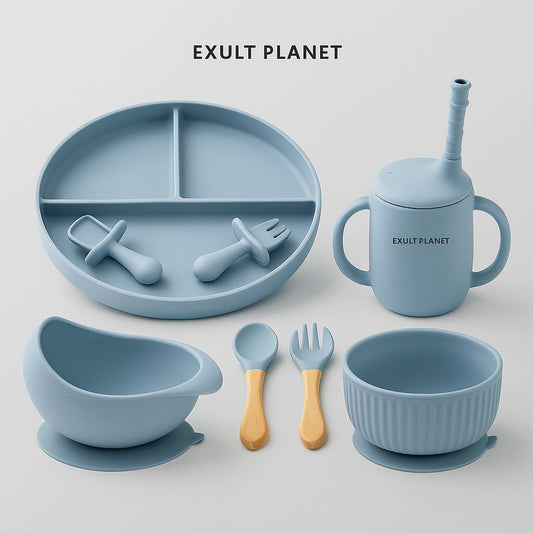 Eco-Friendly Pink Children's Dinnerware Set - Silicone & Wood