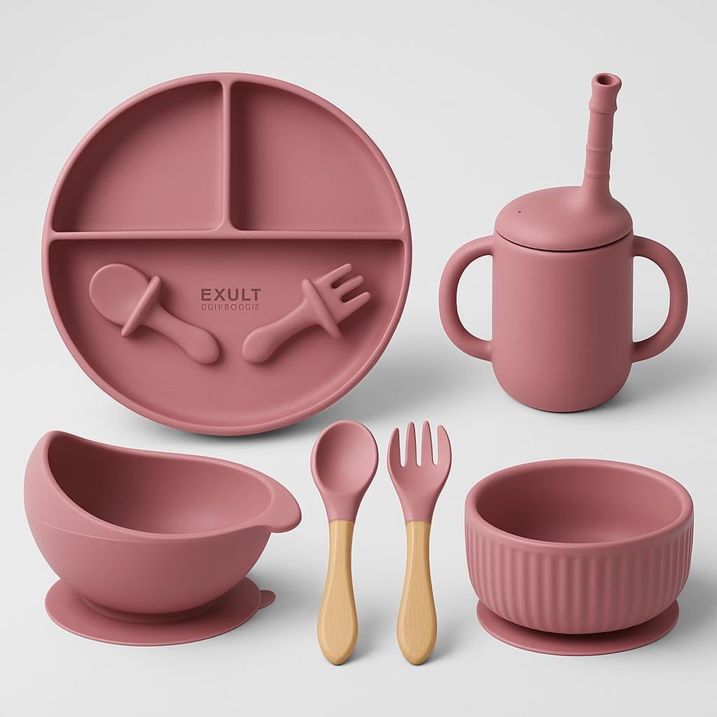 Eco-Friendly Pink Silicone Baby Feeding Plate Set