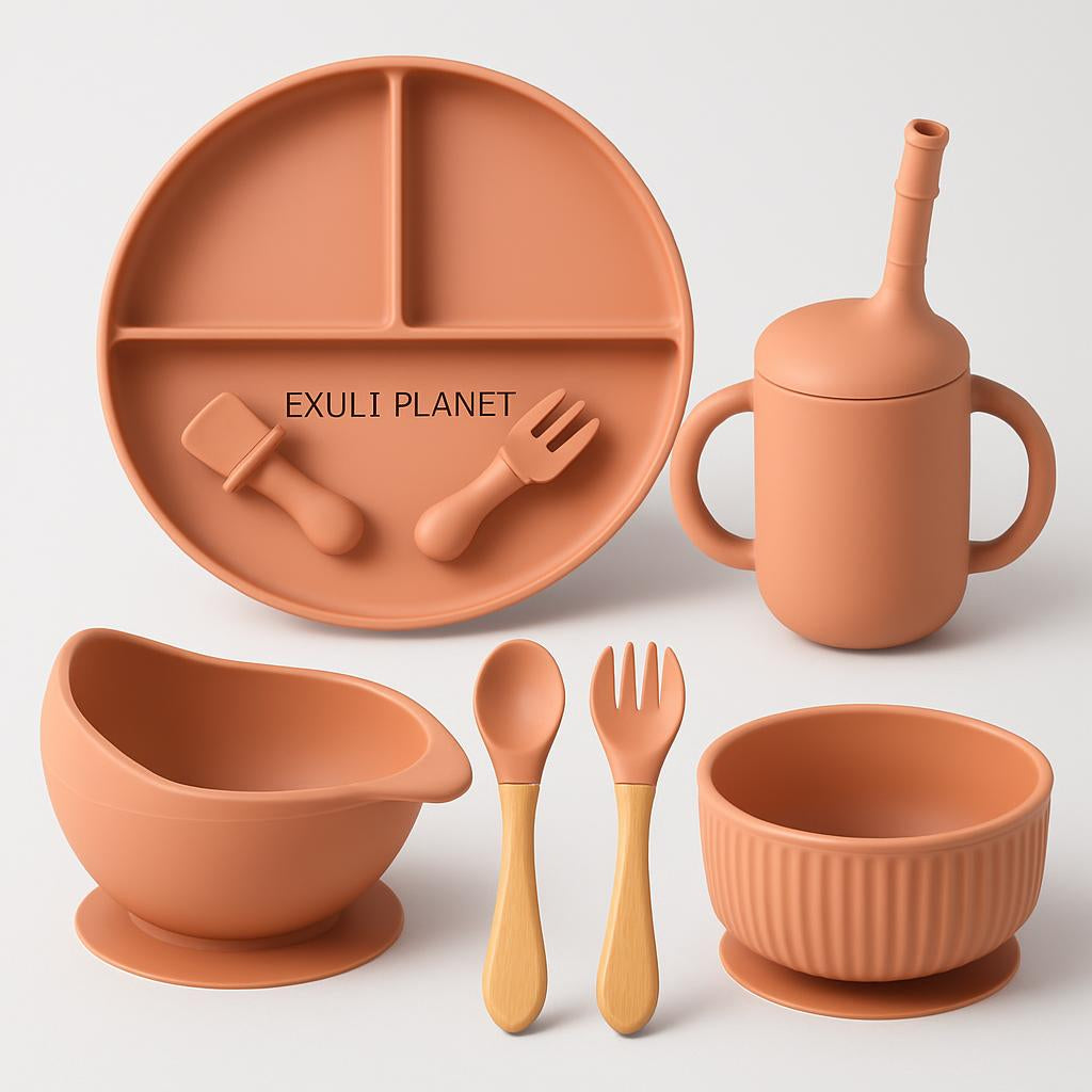 Eco-Friendly Pink Silicone Baby Feeding Plate Set