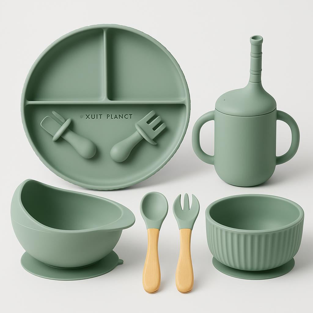 Eco-Friendly Pink Silicone Baby Feeding Plate Set