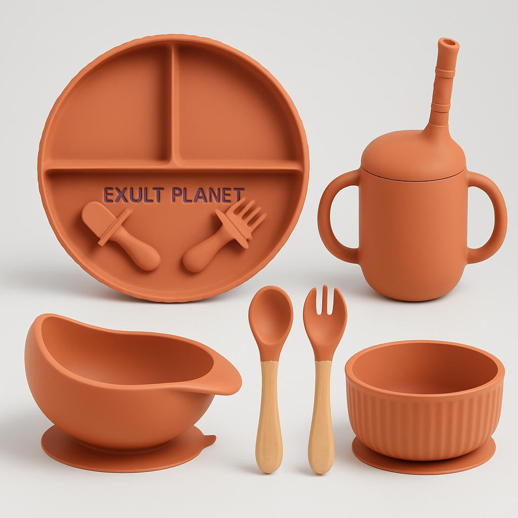 Eco-Friendly Pink Silicone Baby Feeding Plate Set