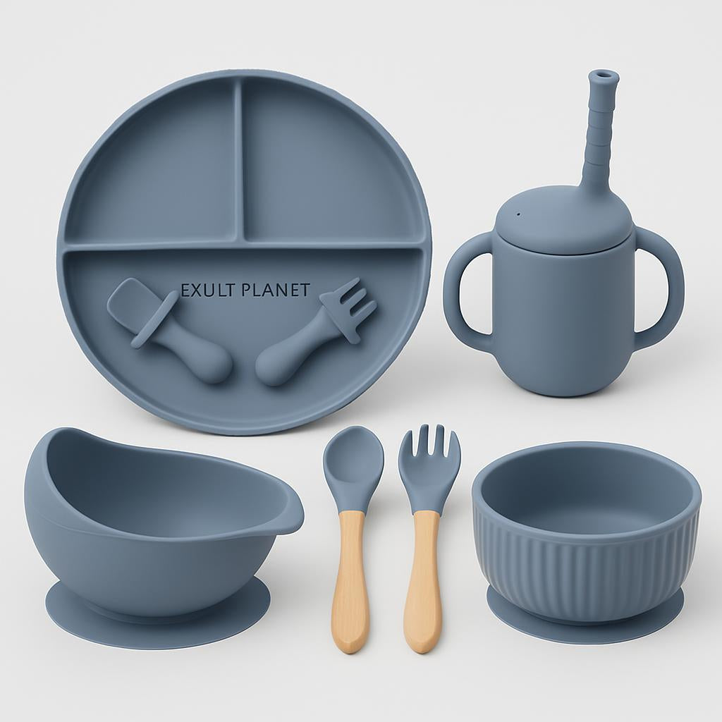 Eco-Friendly Pink Silicone Baby Feeding Plate Set