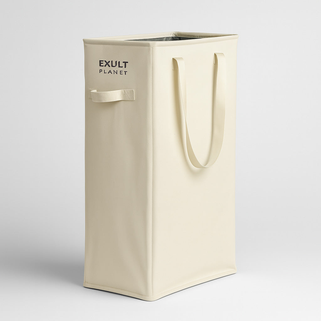 Eco-Friendly Beige Canvas Laundry Hamper for Small Spaces