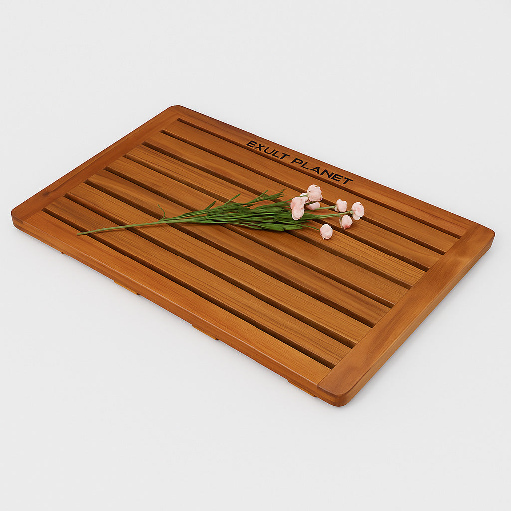 Eco-Friendly Bamboo and Teak Water-Resistant Bath Mat