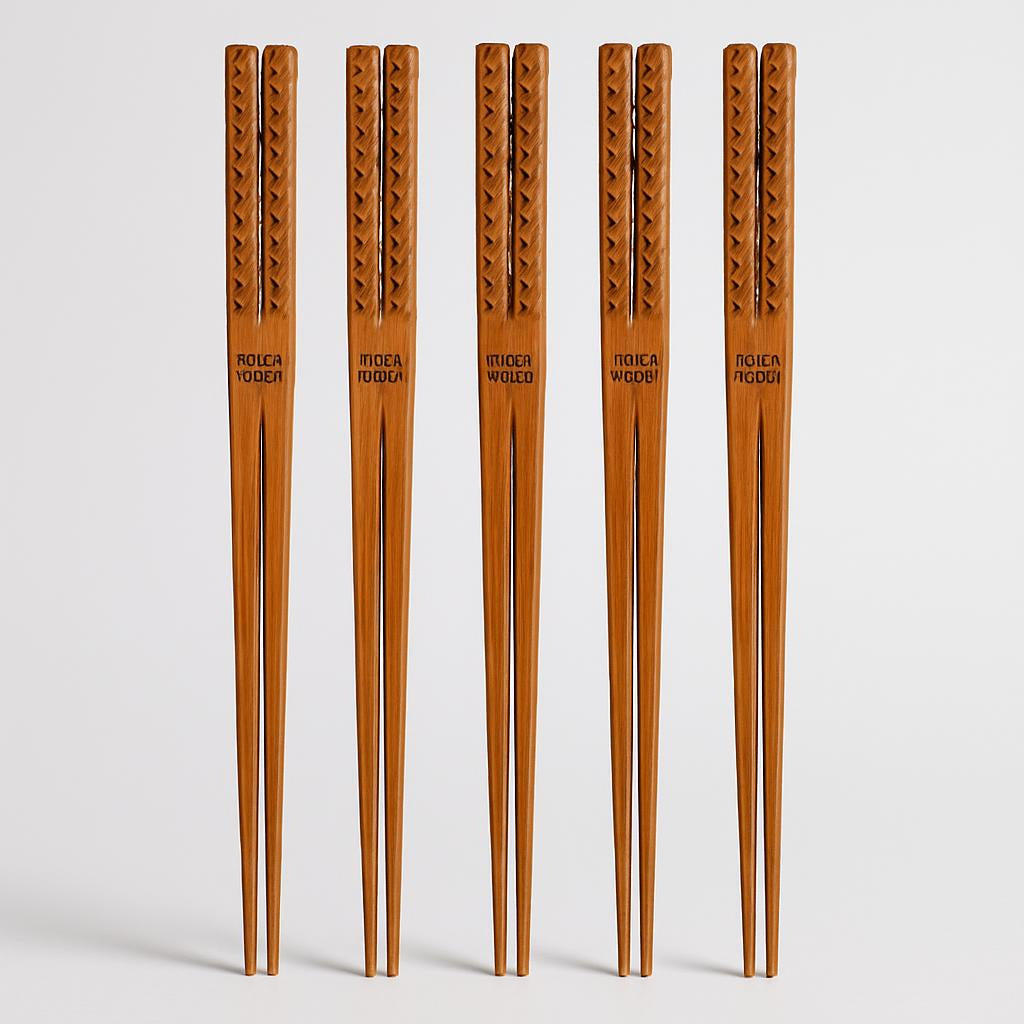 Eco-Friendly Reusable Wooden Chopsticks with Textured Grip