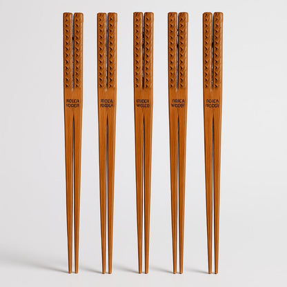 Eco-Friendly Reusable Wooden Chopsticks with Textured Grip