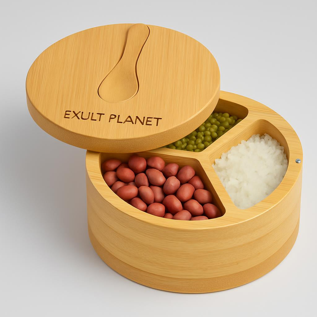 Eco-Friendly Bamboo Spice Box with Dual Compartments